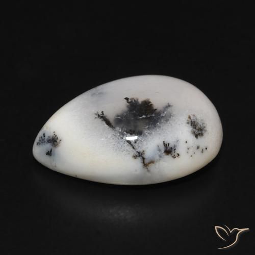 Ágata dendrítica Blanco con negro natural de 3.93 ct, En forma de pera, Opaco