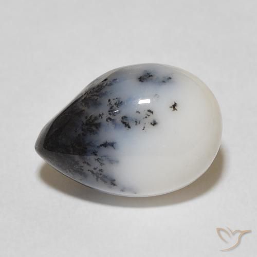 Ágata dendrítica Blanco con negro natural de 4.53 ct, En forma de pera, Opaco