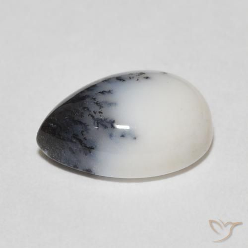 Ágata dendrítica Blanco con negro natural de 4.53 ct, En forma de pera, Opaco