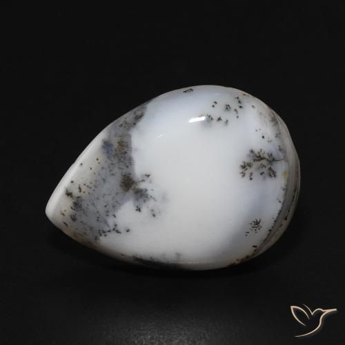 Ágata dendrítica Blanco con negro natural de 8.28 ct, En forma de pera, Opaco