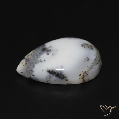 Ágata dendrítica Blanco con negro natural de 8.28 ct, En forma de pera, Opaco