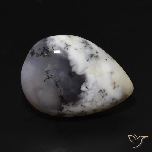 Ágata dendrítica Blanco con negro natural de 8.59 ct, En forma de pera, Opaco