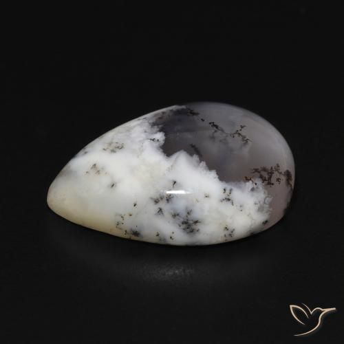 Ágata dendrítica Blanco con negro natural de 8.59 ct, En forma de pera, Opaco