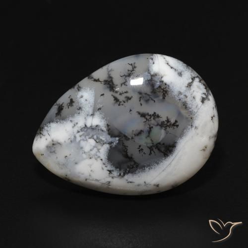 7.52ct Natural Blanco con negro Ágata dendrítica, En forma de pera, Opaco