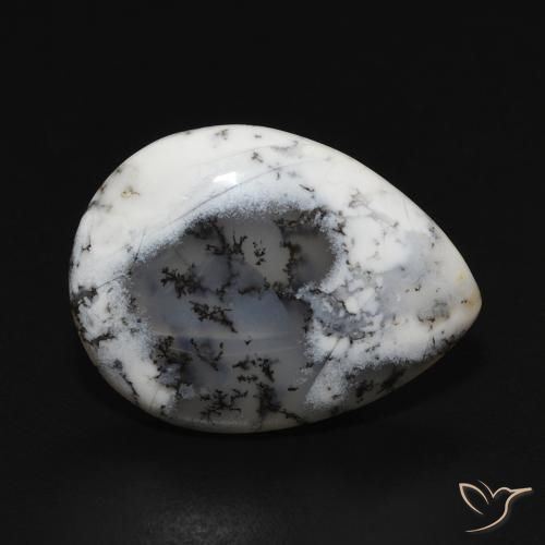 Ágata dendrítica Blanco con negro natural de 7.52 ct, En forma de pera, Opaco