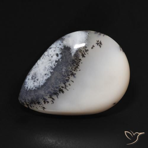 10.56ct Natural Blanco con negro Ágata dendrítica, En forma de pera, Opaco