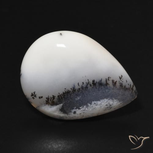 Ágata dendrítica Blanco con negro natural de 10.56 ct, En forma de pera, Opaco