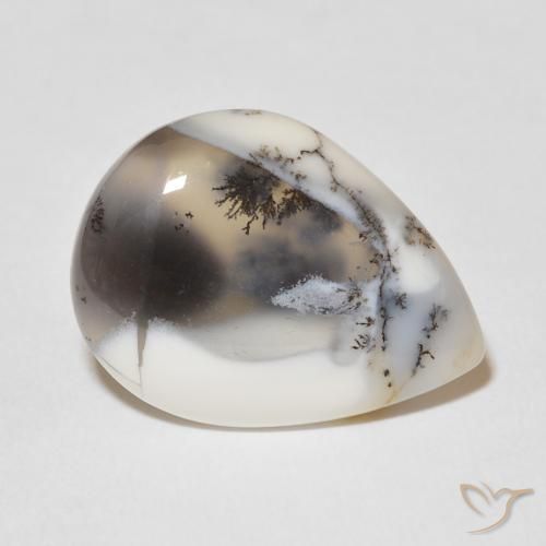 Ágata dendrítica Blanco con negro natural de 9.48 ct, En forma de pera, Opaco