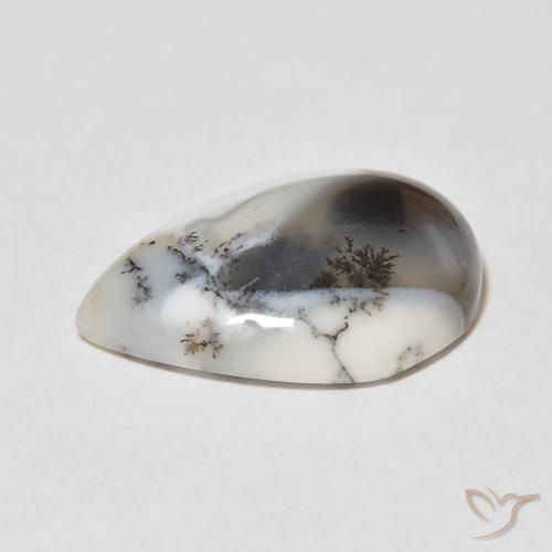Ágata dendrítica Blanco con negro natural de 9.48 ct, En forma de pera, Opaco
