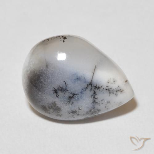 Ágata dendrítica Blanco multicolor natural de 8.31 ct, En forma de pera, Opaco