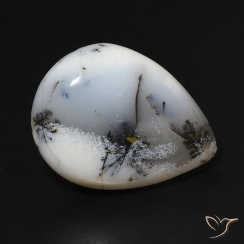 Ágata dendrítica Blanco multicolor natural de 11.47 ct, En forma de pera, Opaco