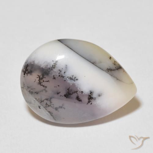 Ágata dendrítica Blanco multicolor natural de 8.55 ct, En forma de pera, Opaco