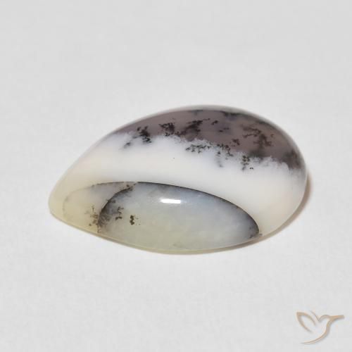 Ágata dendrítica Blanco multicolor natural de 8.55 ct, En forma de pera, Opaco