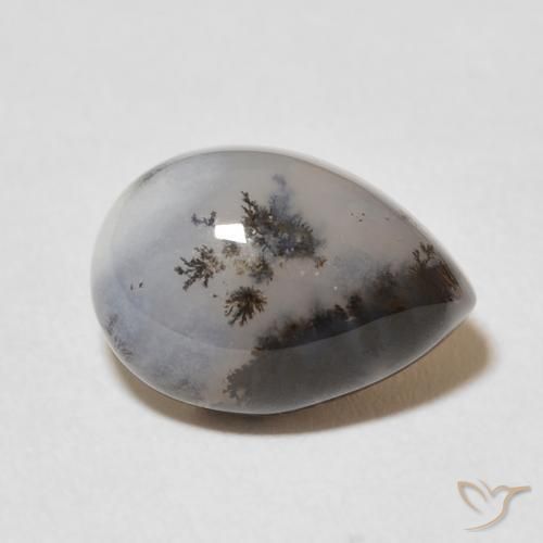 Ágata dendrítica Blanco multicolor natural de 5.02 ct, En forma de pera, Opaco