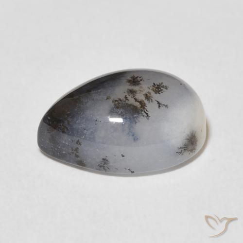 Ágata dendrítica Blanco multicolor natural de 5.02 ct, En forma de pera, Opaco