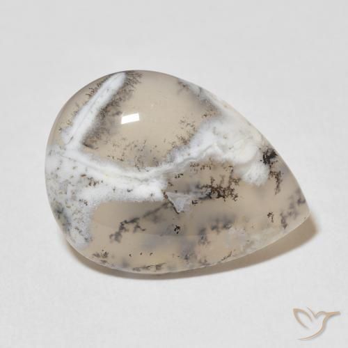 Ágata dendrítica Blanco multicolor natural de 11.27 ct, En forma de pera, Opaco