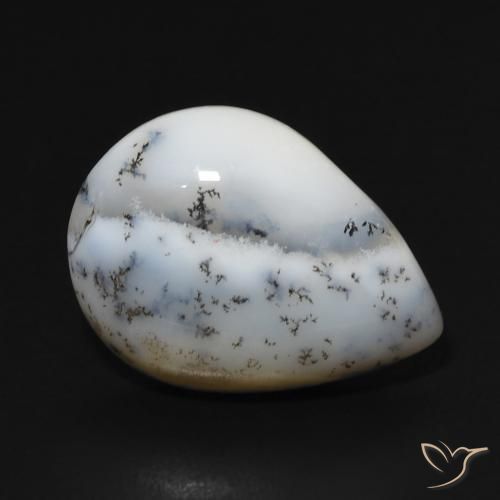 Ágata dendrítica Blanco multicolor natural de 7.67 ct, En forma de pera, Opaco