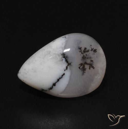 3.35ct Natural Blanco con negro Ágata dendrítica, En forma de pera, Opaco