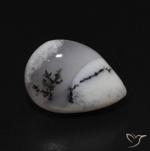 Ágata dendrítica Blanco con negro natural de 3.35 ct, En forma de pera, Opaco