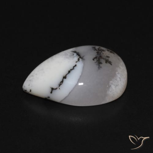 Ágata dendrítica Blanco con negro natural de 3.35 ct, En forma de pera, Opaco