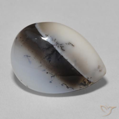 Ágata dendrítica Blanco con negro natural de 8.72 ct, En forma de pera, Opaco