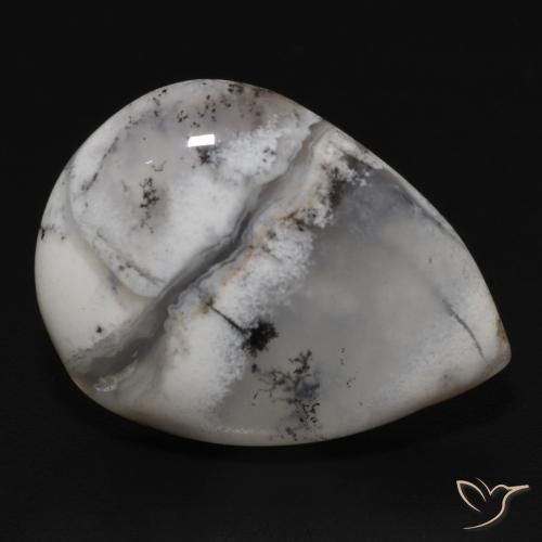 Ágata dendrítica Blanco con negro natural de 11.50 ct, En forma de pera, Opaco