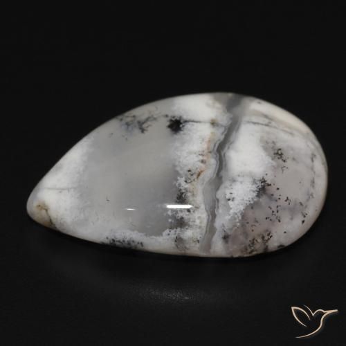Ágata dendrítica Blanco con negro natural de 11.50 ct, En forma de pera, Opaco