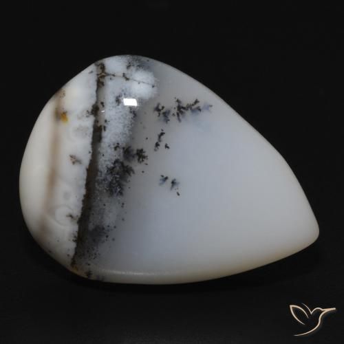 Ágata dendrítica Blanco con negro natural de 10.76 ct, En forma de pera, Opaco