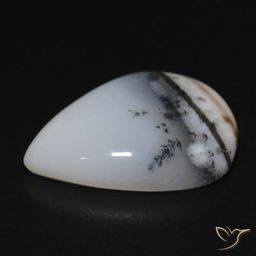 Ágata dendrítica Blanco con negro natural de 10.76 ct, En forma de pera, Opaco
