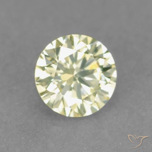 Diamante Amarillo verdoso claro natural de 0.19 ct, Redondo, VS