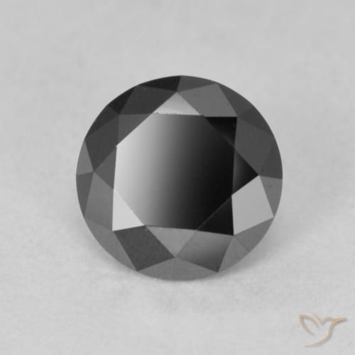 Diamante Negro natural de 0.91 ct, Redondo, Opaco