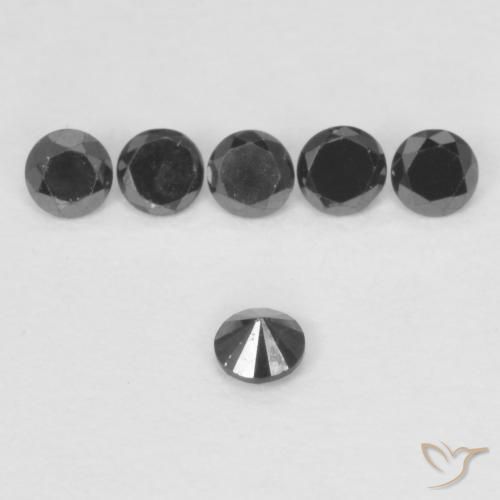 Diamante Negro natural de 0.05 ct, Redondo, Opaco