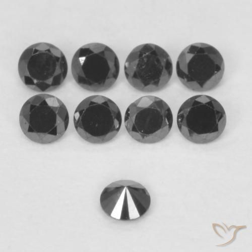 Diamante Negro natural de 0.03 ct, Redondo, Opaco