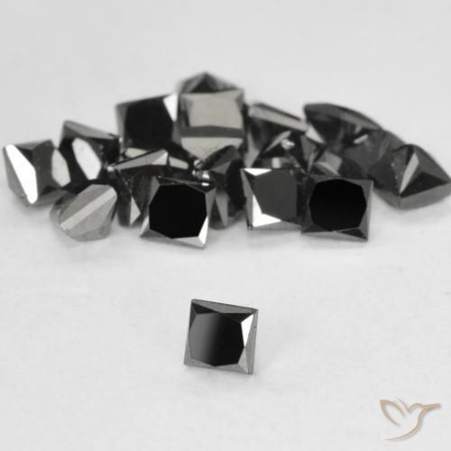 Diamante Negro natural de 0.12 ct, Cuadrado, Opaco
