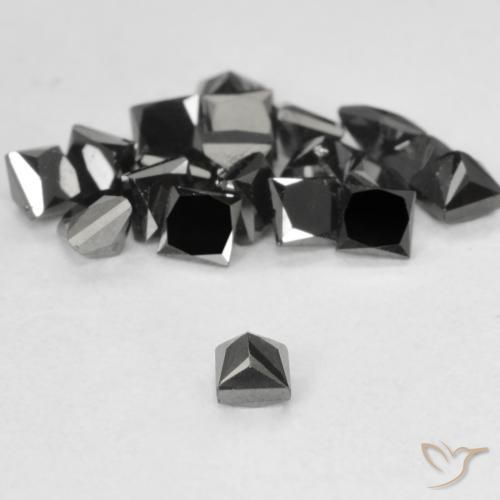 Diamante Negro natural de 0.12 ct, Cuadrado, Opaco