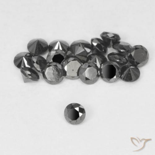 Diamante Negro natural de 0.03 ct, Redondo, Opaco