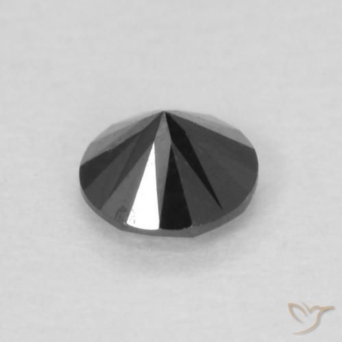 Diamante Negro natural de 0.12 ct, Redondo, Opaco