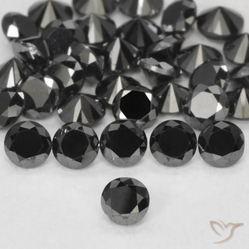 Diamante Negro natural de 0.05 ct, Redondo, Opaco