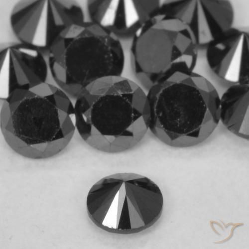 Diamante Negro natural de 0.11 ct, Redondo, Opaco