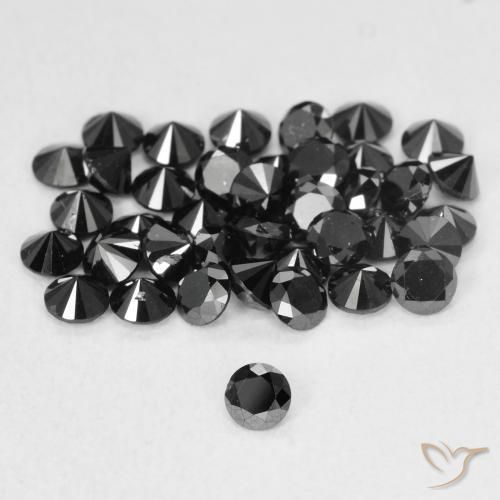 Diamante Negro natural de 0.07 ct, Redondo, Opaco