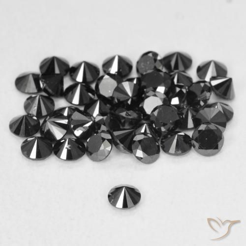 Diamante Negro natural de 0.07 ct, Redondo, Opaco