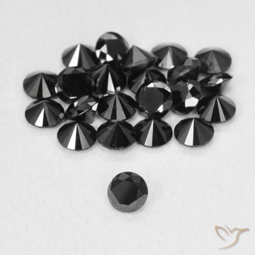 Diamante Negro natural de 0.07 ct, Redondo, Opaco