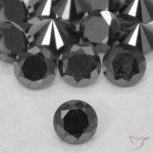 Diamante Negro natural de 0.06 ct, Redondo, Opaco