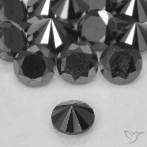 Diamante Negro natural de 0.06 ct, Redondo, Opaco