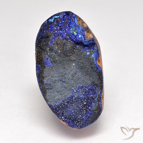 Drusa de azurita azul marino intenso natural de 11,28 ct, corte óvalo, opaco
