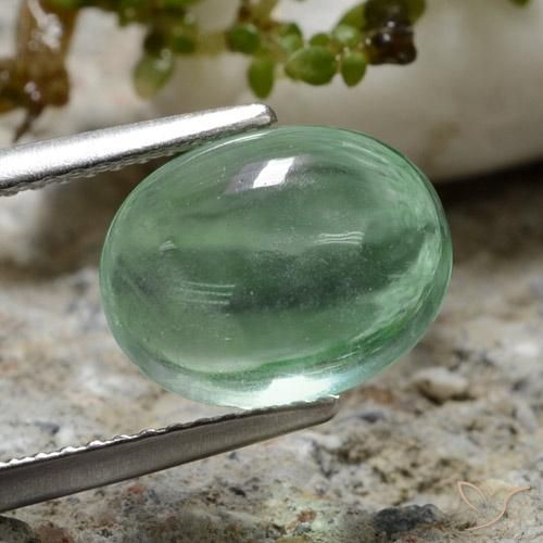 Fluorita Verde frío natural de 4.23 ct, Ovalada, Transparente