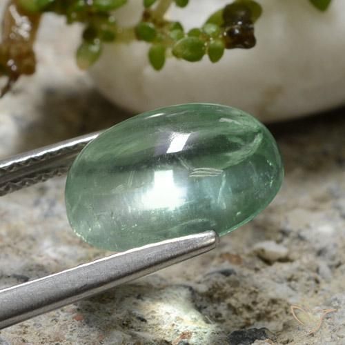 Fluorita Verde frío natural de 4.23 ct, Ovalada, Transparente