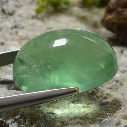Fluorita Verde claro natural de 32.31 ct, Ovalada, Transparente