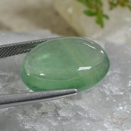 Fluorita Verde claro natural de 24.65 ct, Ovalada, Transparente
