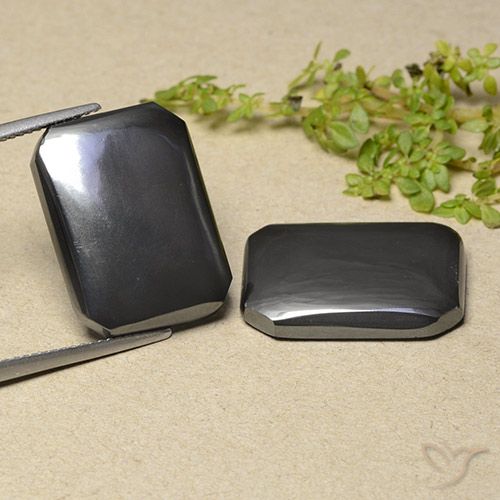 40.49ctw Natural Gris negro Hematites, corte esmeralda, Opaco